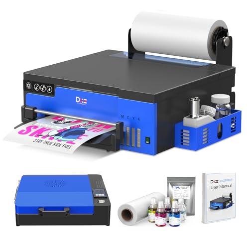 DXZ A4 DTF Printer with Roll Feeder-XP600 Doubled Printing Speed Compared to L1800 and L805,Built-in White Stirring System for DIY T-Shirt,2-Year Ink Included (Printer+Oven)