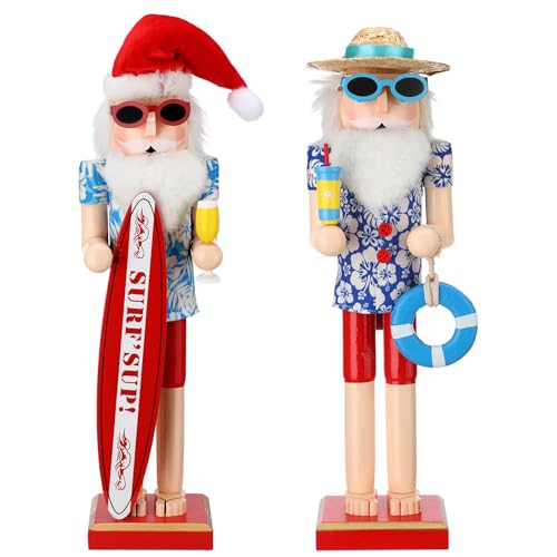 15 Inch Christmas Nutcracker Wooden Summer Hawaii Surfer Santa Nutcracker Figures Large Beach Xmas Tabletop Centerpieces Festival Shelves Decorations