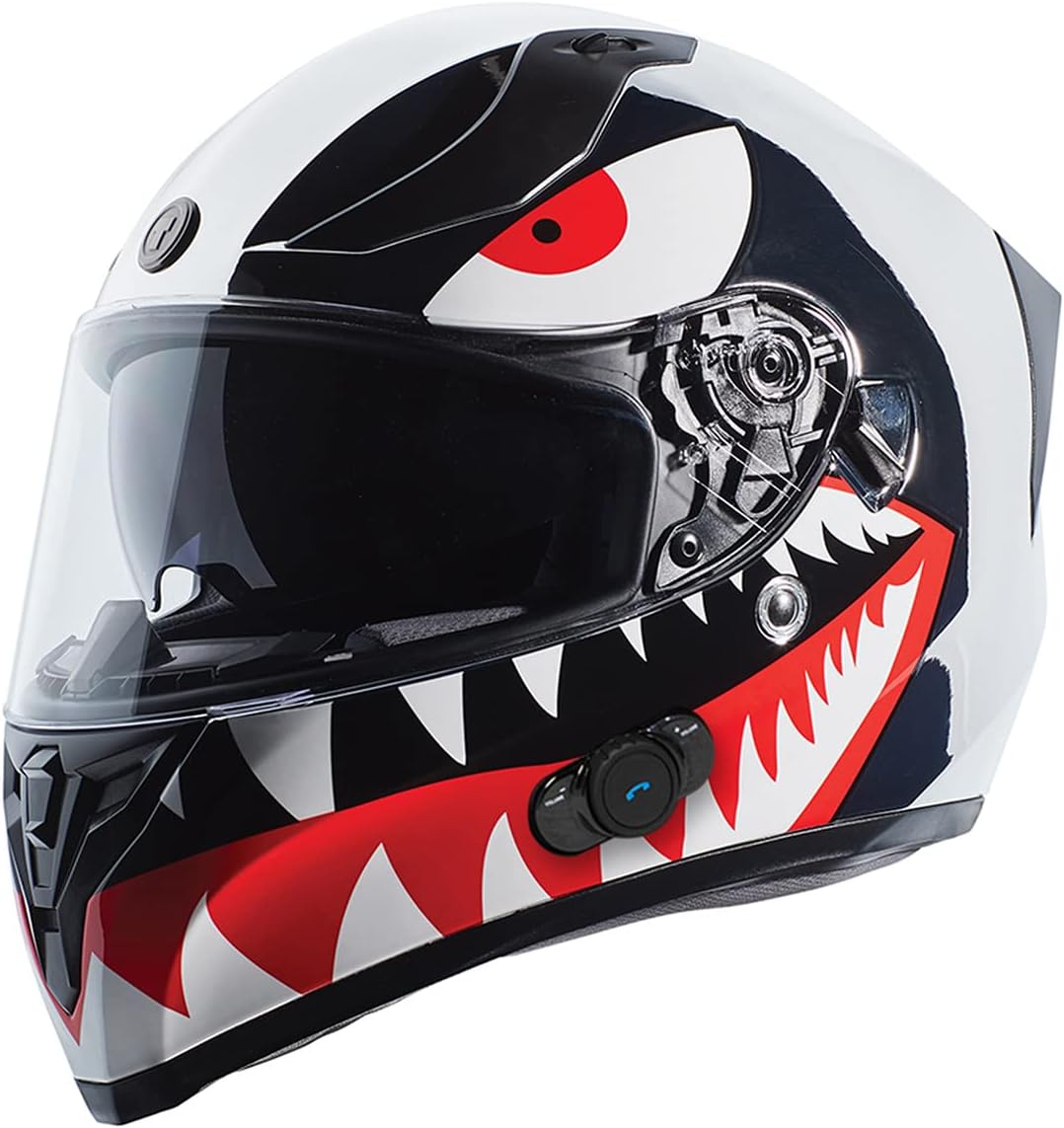 TORC T15B Bluetooth Integrated Full Face Motorcycle Helmet With Graphic (T15B Chrome Flying Tiger, X-Small)