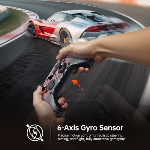 GUSGU G7 Wireless Gaming Controller with Interactive Screen, 1000Hz Polling Rate, Hall Joysticks & Triggers, 4 Programmable Buttons, Compatible with PC, Switch, PS4, iOS, Android, Gray