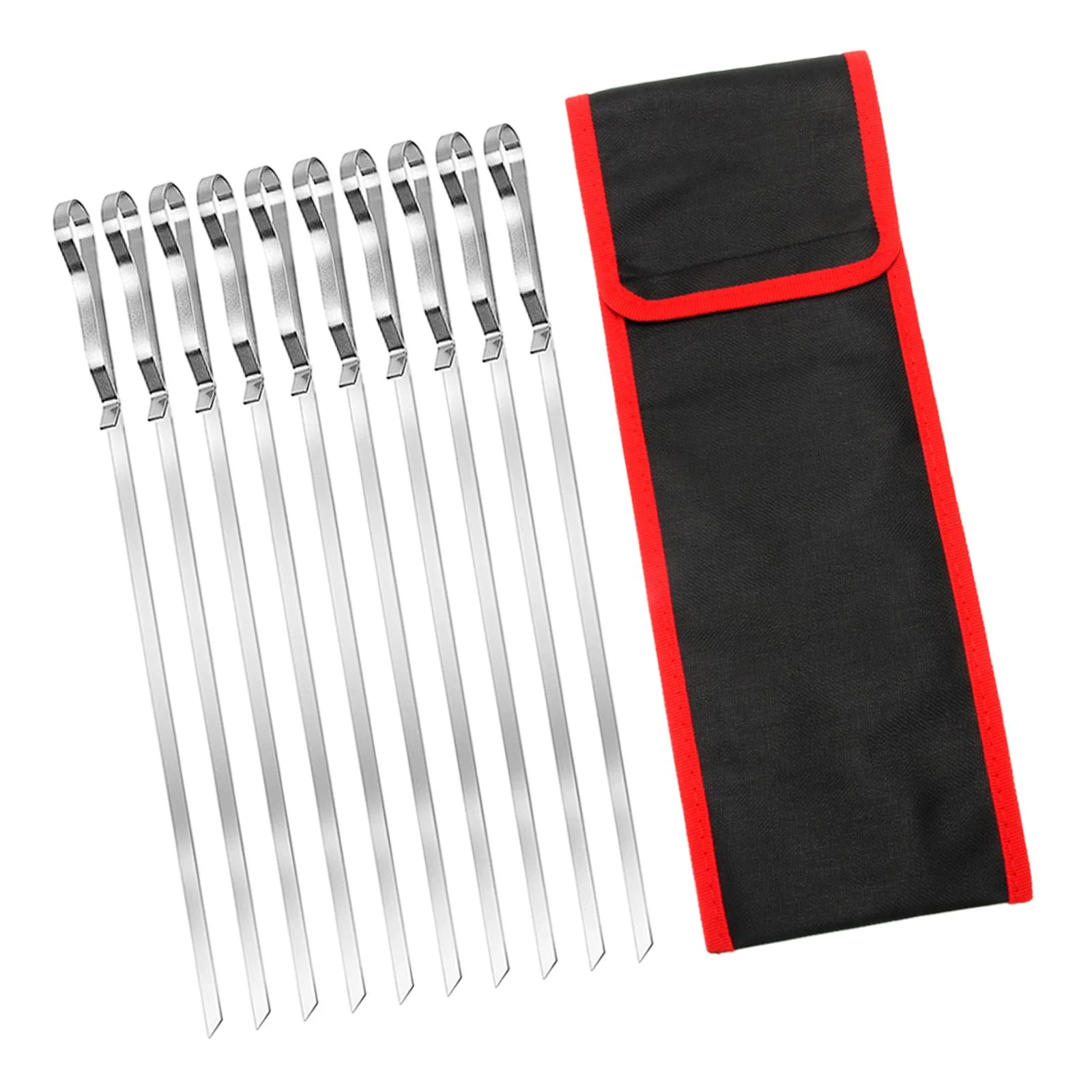 koolsoo 10 Pieces Barbecue Skewer Fork Grill Forks with Cloth Bag Multipurpose Kebob Stick BBQ Skewers for Chicken Onions Steaks Meat
