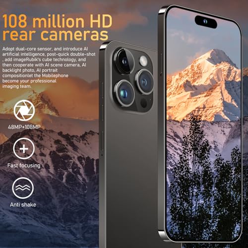 15 ProMax Smartphone, 6+256GB Unlocked Phone, Android 13.0, 48+108MP Zoom Camera, Mobile Phone with Build-in Pen,Long Battery Life 6800mAh, Dual SIM, 6.7“ HD Screen,5G/4G Phone (White)