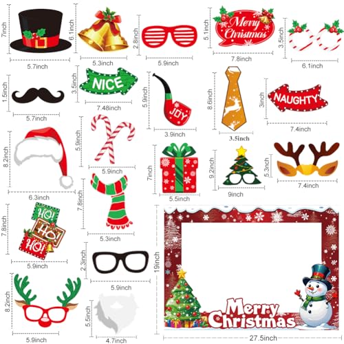 Christmas Photo Booth Props Party Decorations with Photo Frame, Christmas Party Selfie Accessories for Xmas Holiday Party Table Decor