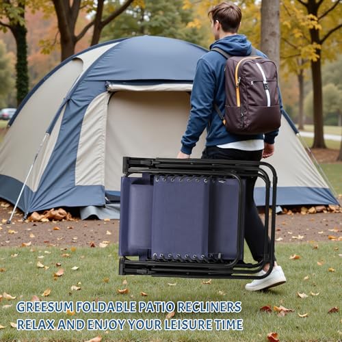 Greesum Zero Gravity Chairs Set of 2 Adjustable Steel Mesh Recliners Beach Deck Lawn Camping Patio Foldable Lounge Chair with Cup Holder Trays and Pillows,Brown
