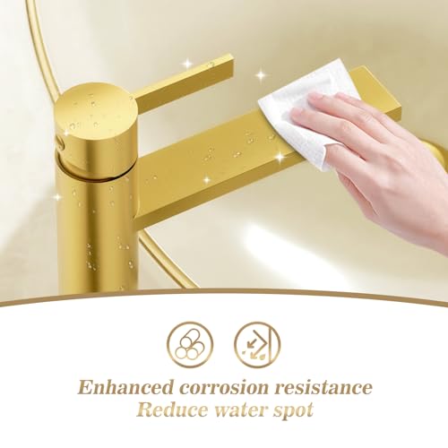 Phiestina Brushed Gold One Hole High Bathroom Vessel Sink Faucet, Single Hole Single Handle Tall Bathroom Faucet, with Pop Up Drain and Water Supply Line,FH01-BG-V