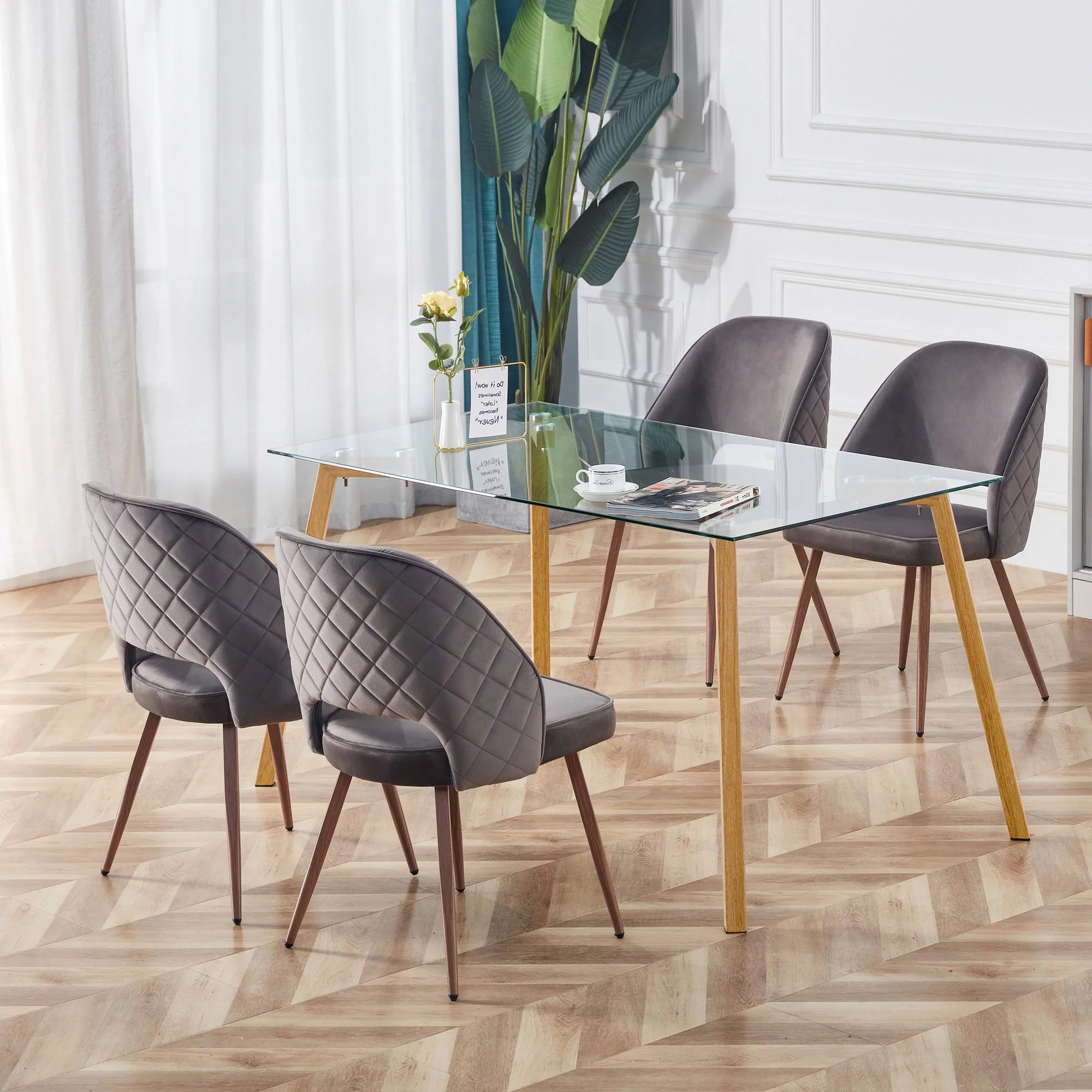 Glass Dining Table Modern Minimalist Rectangular For 4-6 With 0, 31