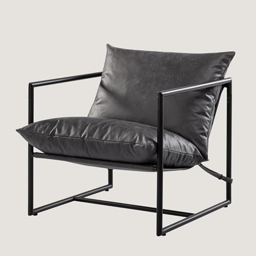 ZINUS Aidan Sling Accent Chair, Metal Framed Armchair with Shredded Foam Cushioning, Black