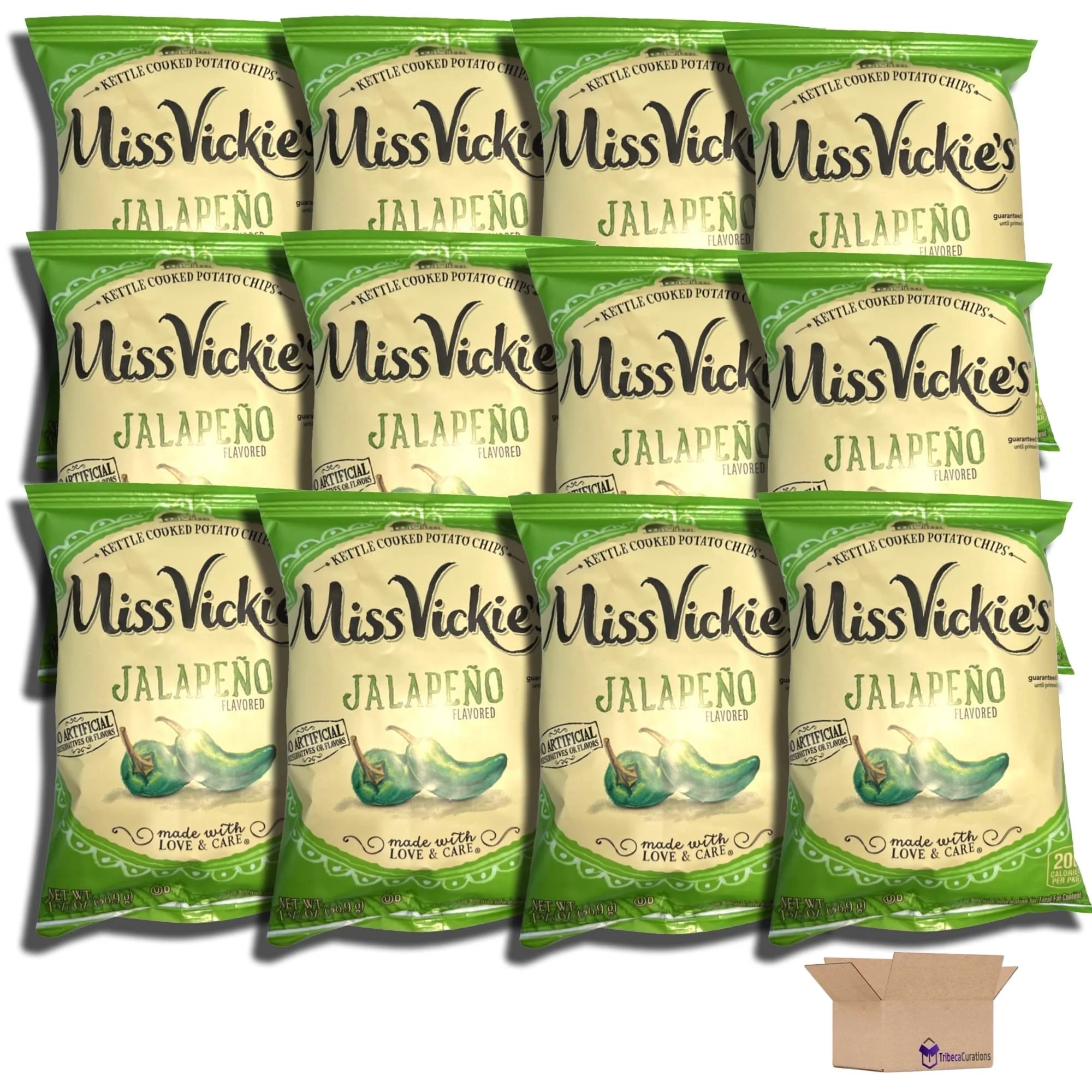 Tribeca Curations | Jalapeno Kettle Cooked Potato Chips by Ms. Vickie | 1.375 Oz Bags | Bundle Value Pack of 12 Includes Tribeca Mints
