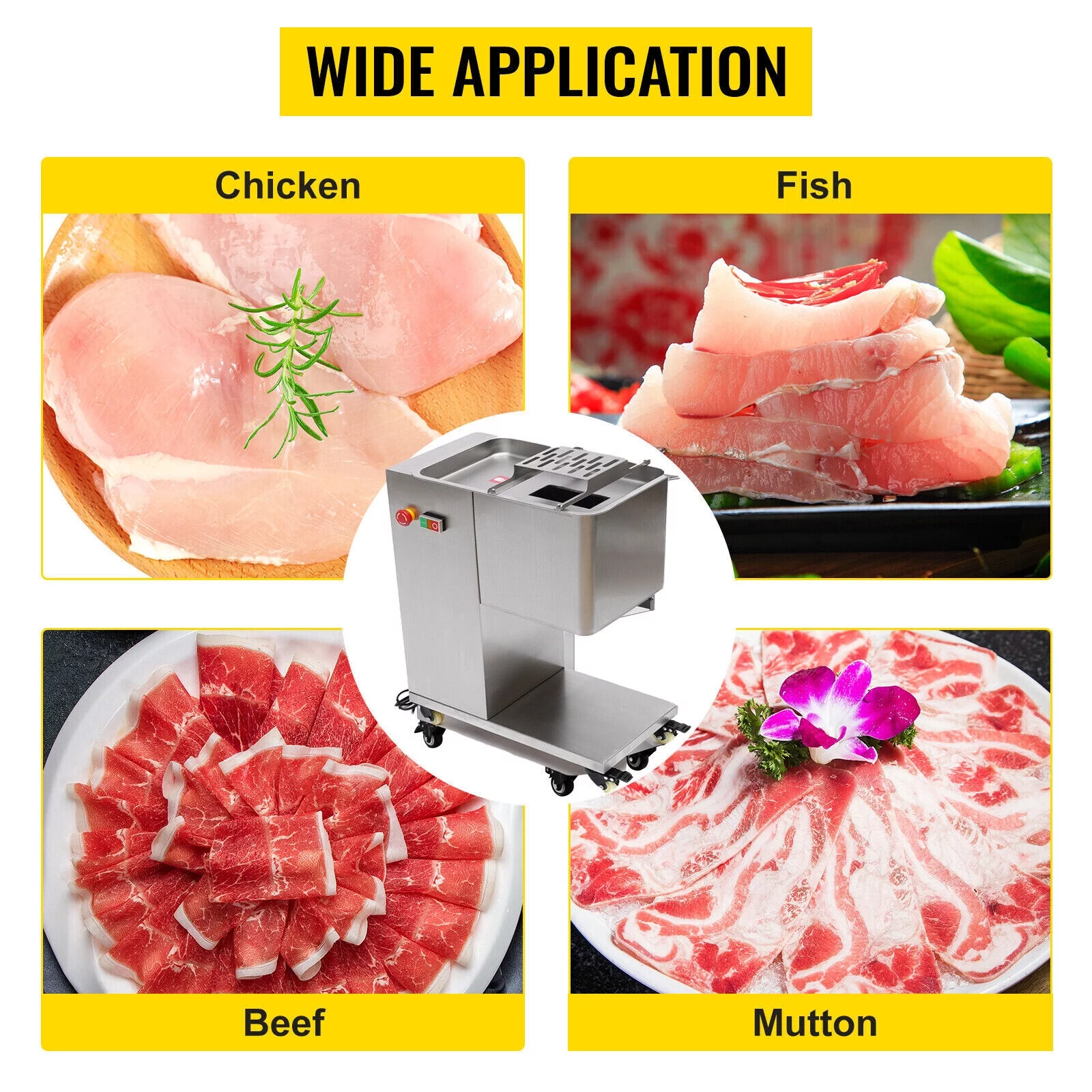 FETCOI Commercial Meat Slicer Meat Cutting Machine 3mm Thickness 500kg/h Meat Cutter