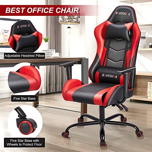 ECOTOUGE PC Massage Gaming Chair with Footrest Ergonomic Office Desk Chair Racing PU Leather Recliner Swivel Rocker with Headrest and Lumbar Pillow, Blue