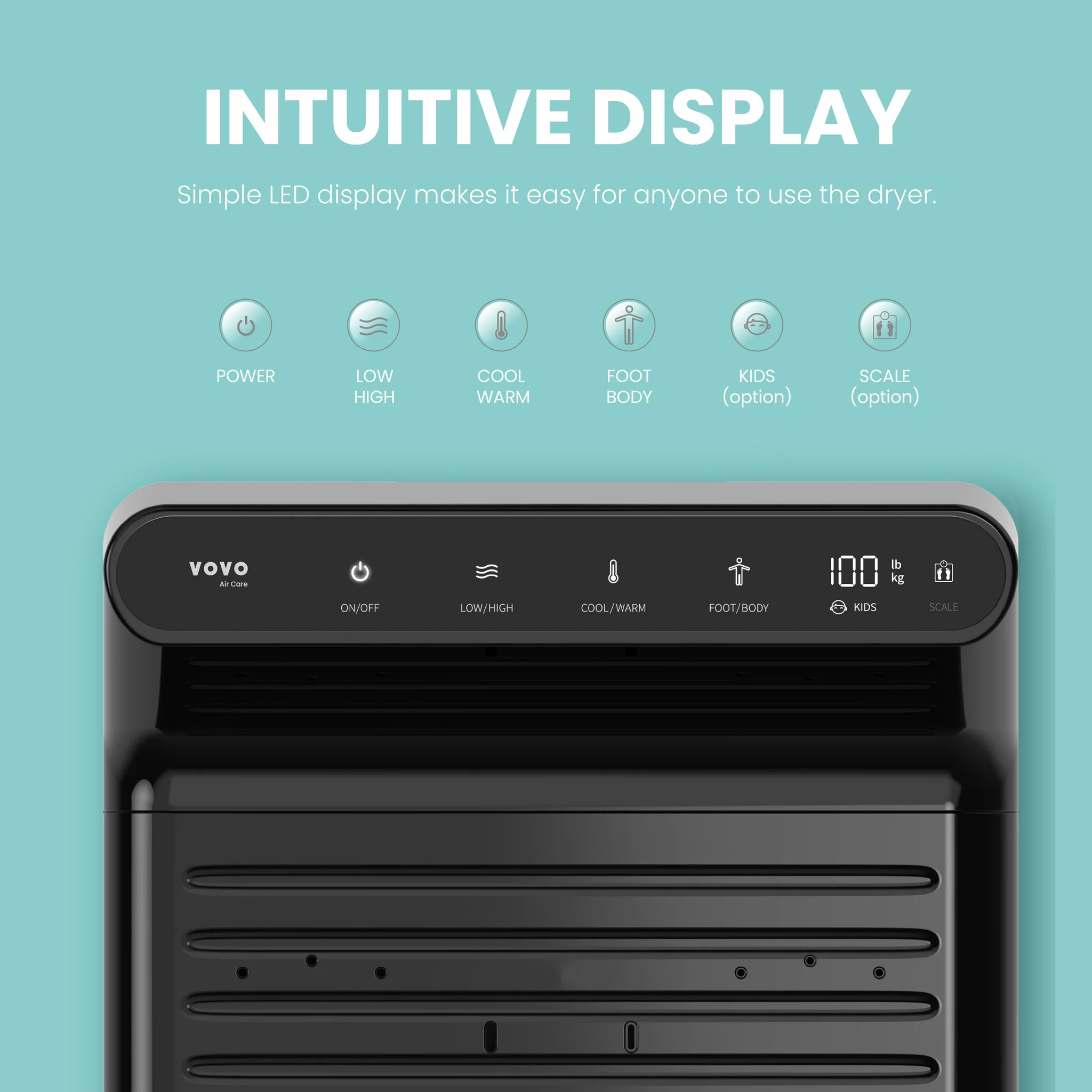 VOVO STYLEMENT BD-7700B Body & Foot Dryer, Made in Korea, Temperature & Wind Volume Controlled Dryer with Intuitive Display, Waterproof hygienic Scaffolding