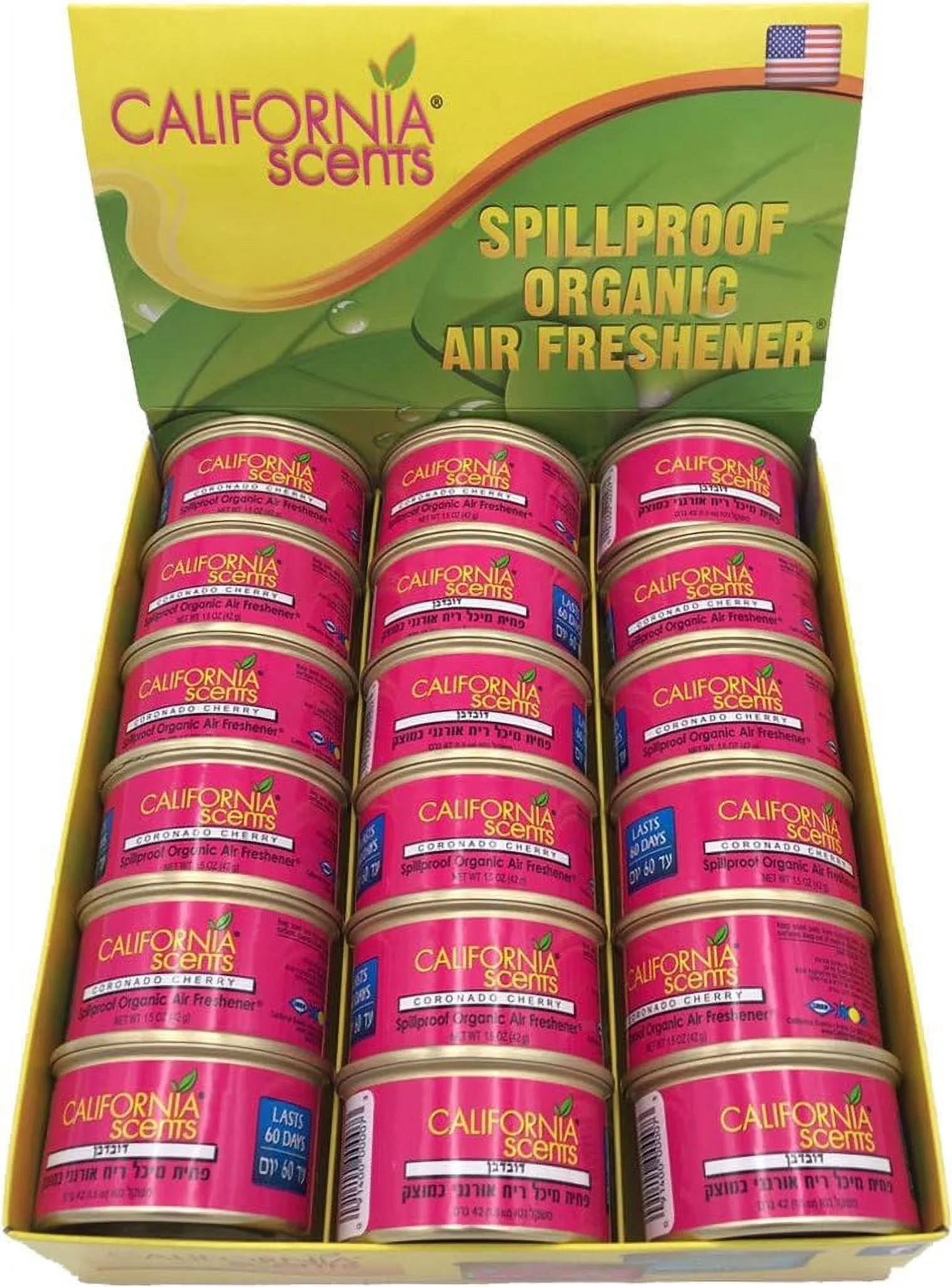 California Scents Spillproof Organic Air Freshener, Fragrance for Home Office Car, 1.5 Ounce Canister - Pack of 18 (Coronado Cherry)