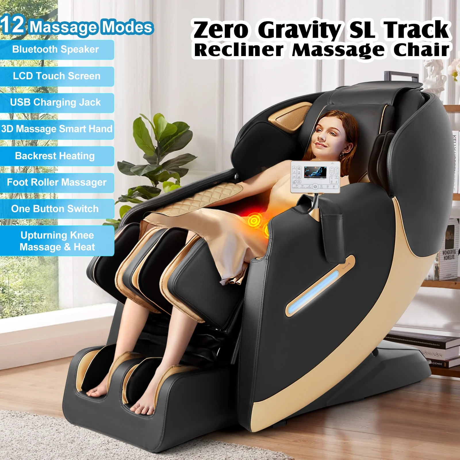 Artist Hand Massage Chair Full Body, SL Track Zero Gravity Massage Chair Recliner with 12 Modes, AI Voice Control, Bluetooth, Body Scan, Foot Roller & Airbags Massage