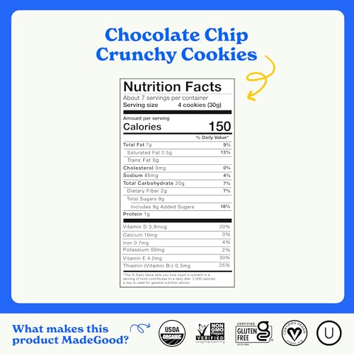 MadeGood Chocolate Chip Crunchy Cookies, 7 Ounce (6 Pouches)