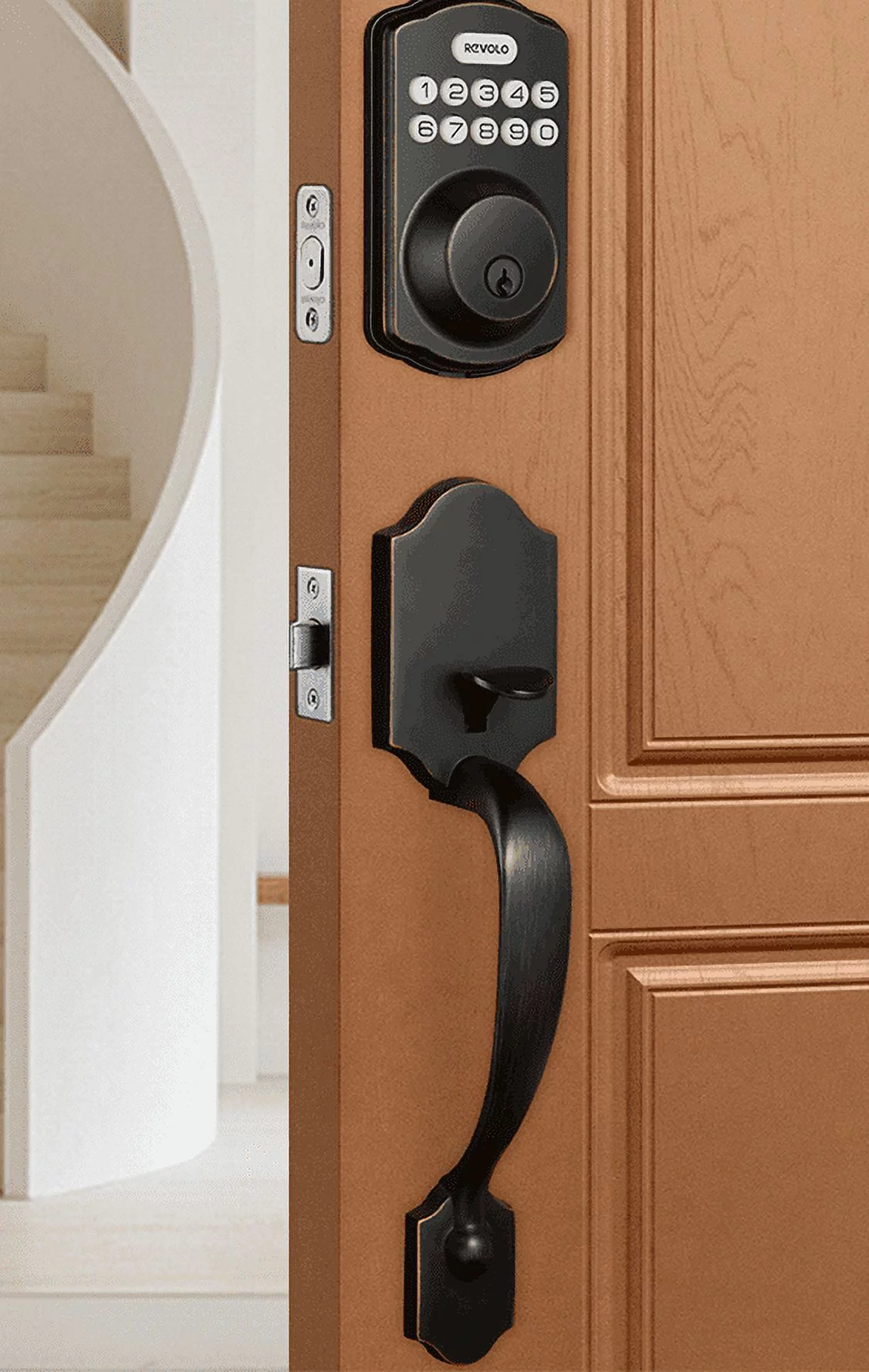 Keyless Entry Door Lock with Handle Set, Revolo Front Door Deadbolt Door Lock with Handle, Oil Rubbed Bronze Finish