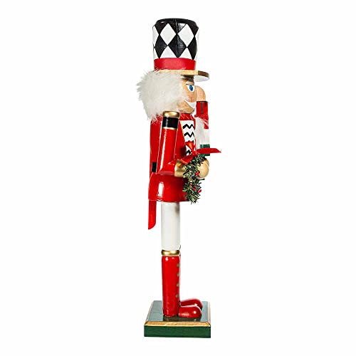 Kurt S. Adler 15-Inch Red, White and Black Nutcracker with Gift Box and Wreath