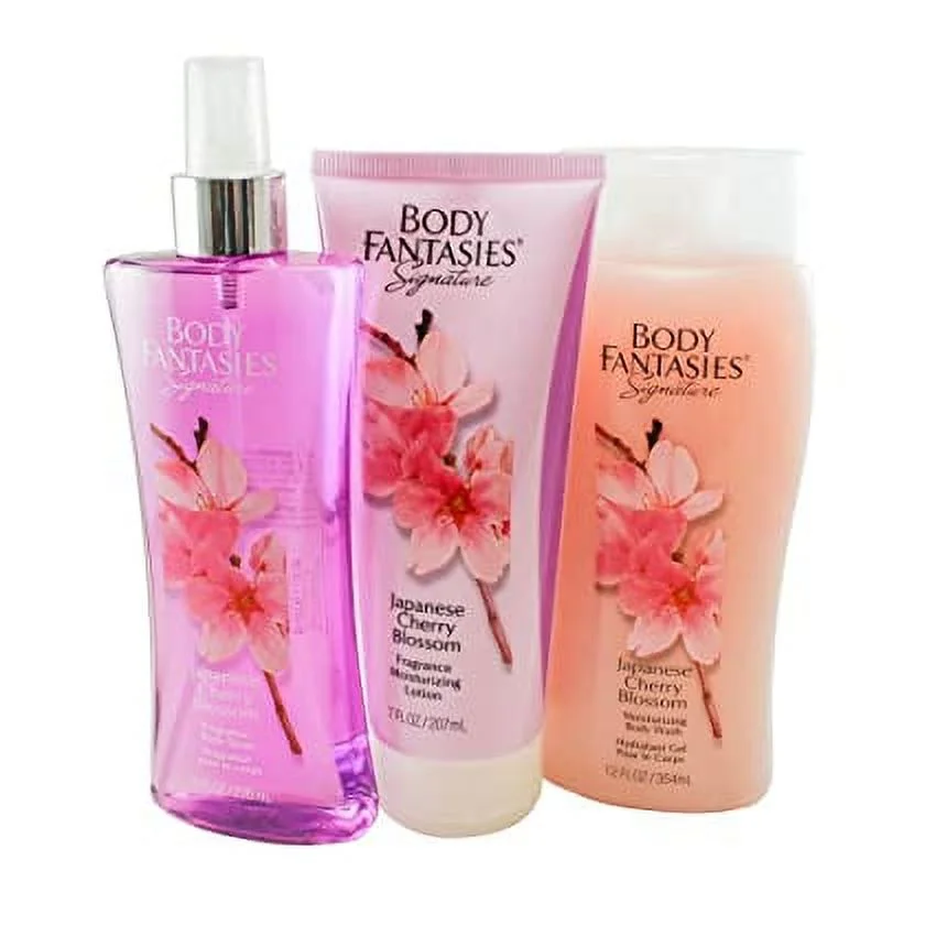 BODY FANTASIES JAPANESE CHERRY BLOSSOM BODY SPRAY 8 OZ & BODY LOTION 7 OZ & BODY WASH 12 OZ BY Body Fantasies