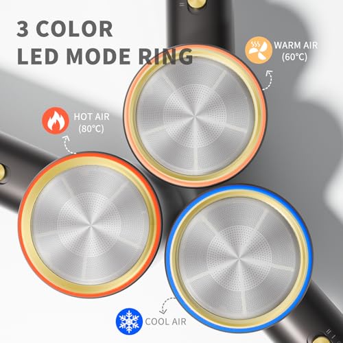 Hair Dryer with Diffuser - Negative Ionic Blow Dryer with 110, 000 RPM Brushless High-Speed Fast Drying, 1400W Low Noise Thermo-Control Hairdryer with Magnetic Nozzle and Wall Mount Holder