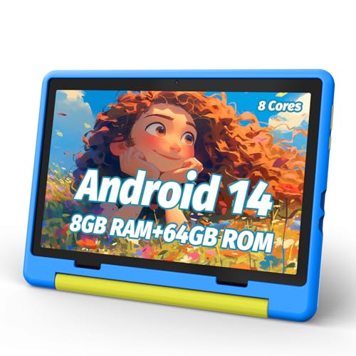 Kids Tablet, Android 14 Tablet for Kids 10 inch Octa-Core with Case, 64GB 1TB TF Card Expandable for Toddler Children, Parental Control, Dual Camera, WiFi,Gift