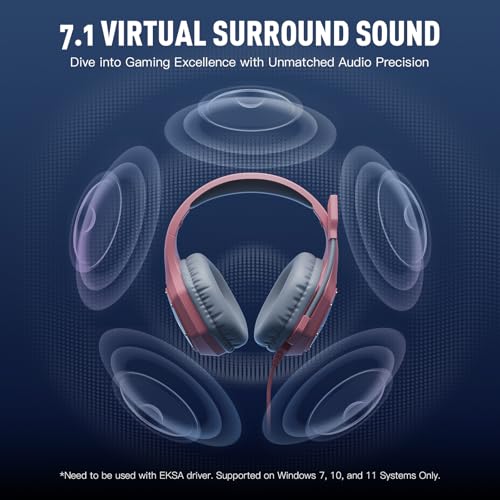 EKSA E1000 Gaming Headset, Computer Headphones with Noise Canceling Mic & RGB Light, 7.1 Surround Sound, Compatible with PC, PS4 PS5 Console, Laptop (Blue)