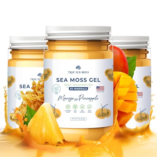 TrueSeaMoss Wildcrafted Irish Sea Moss Gel - Made with Organic Seamoss - Rich in Minerals, Vitamins, Vegan-Friendly - Supports Health, Made in USA from Fresh Sea Vegetables (5 in 1, Pack of 2)