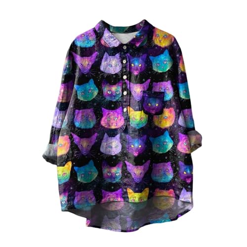 Womens Tops Casual,Women Button down Shirts Office Oversized Blouse Long Sleeve Lapel Neck Beach Boho Shirt with Pocket