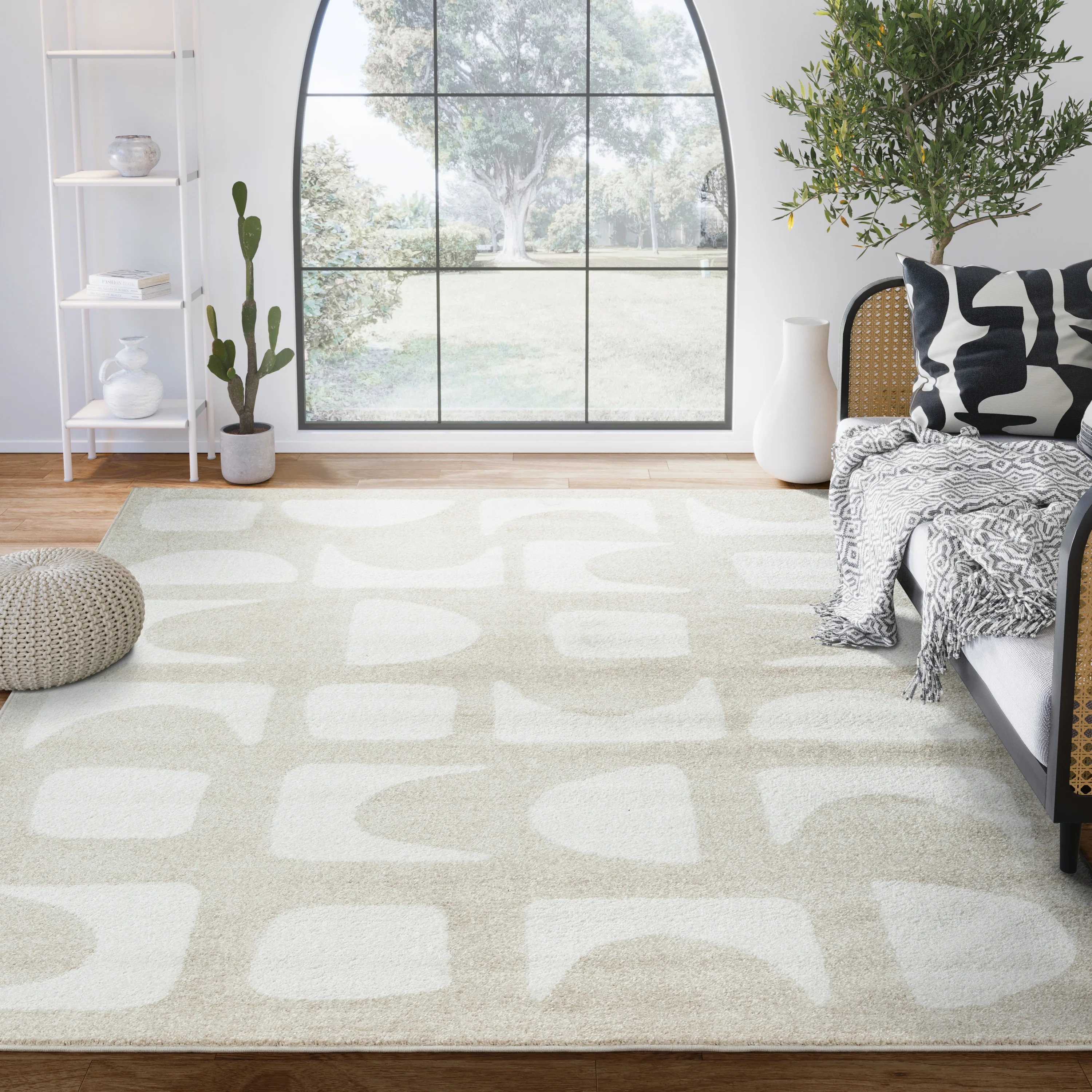 Abani Nuevo Collection Area Rug Mid Century Modern Bedroom Living Room Decor Floor Rug 6 x 9 Beige Cream