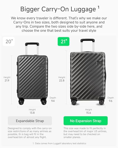 LUGGEX Luggage with Spinner Wheels, Polycarbonate Expandable Hard Shell Suitcase, Carry On 20 Inch, Charcoal Metallic