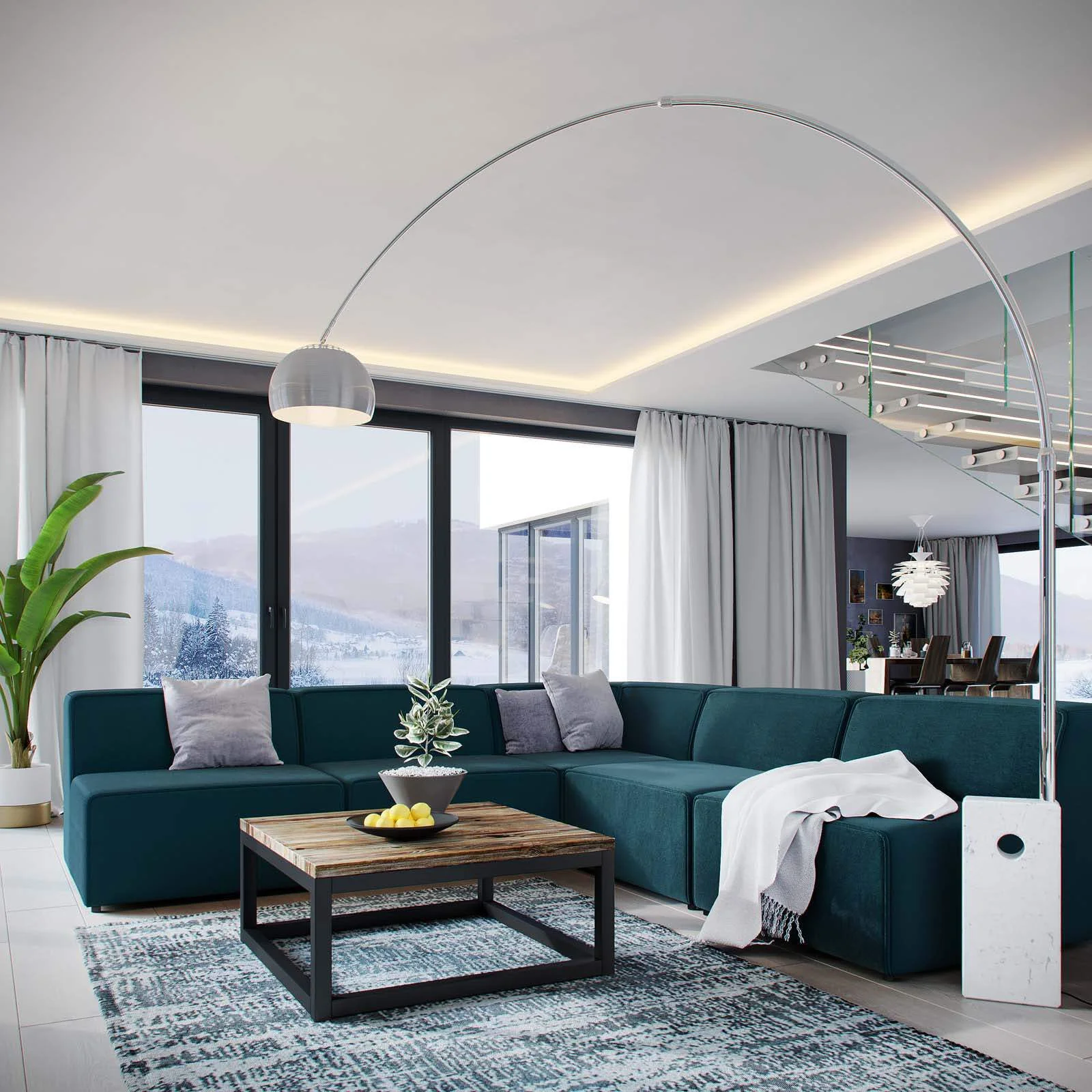 Modway Mingle 5 Piece Upholstered Fabric Armless Sectional Sofa Set in Blue