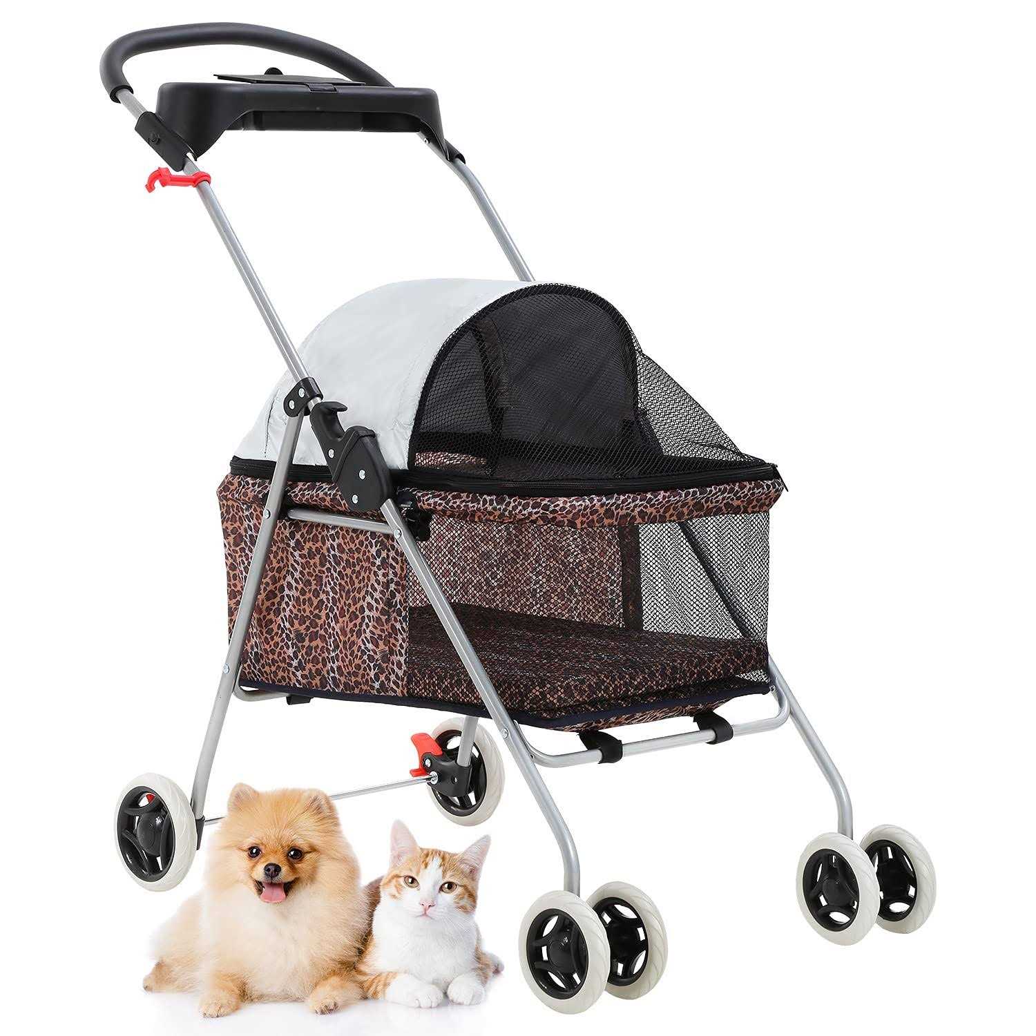 BestPet Pet Stroller 4 Wheels Posh Folding Waterproof Portable Travel Cat Dog Stroller with Cup Holder - Pet Supplies online store