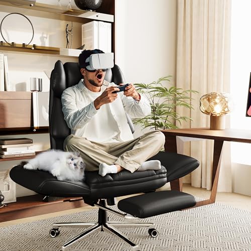 GABRYLLY Ergonomic Chair with Footrest – Wide Cross Legged Chair with Reversible Armrests, 120°Tilt, Heavy-Duty Base, Big and Tall Executive Chair Plus, Brown, GY82766