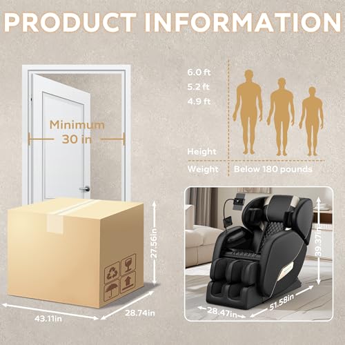 2025 Massage Chair Full Body, Zero Gravity Shiatsu Massage Chair Recliner, Heating, Foot Massage, Auto Modes, Bluetooth Speaker, Touch Screen Controller, Extended Footrest, Wheels