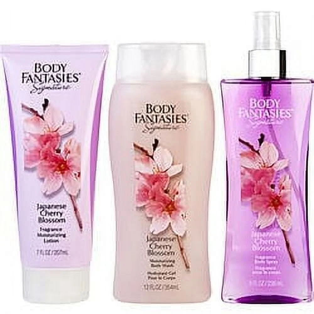 ( PACK 3) BODY FANTASIES JAPANESE CHERRY BLOSSOM BODY SPRAY 8 OZ & BODY LOTION 7 OZ & BODY WASH 12 OZ By Body Fantasies