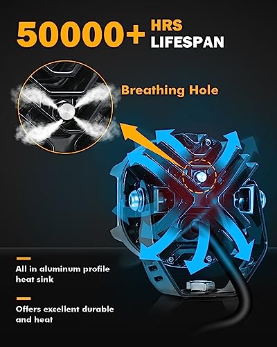 Auxbeam V-MAX Series 72W LED Pod Driving Lights, 4x2.5 Inch Rectangle Side Shooter Offroad Cube Spotlights with Amber DRL, 270° Combo Beam 6 Modes White/Amber/Yellow Auxiliary Lights with Covers