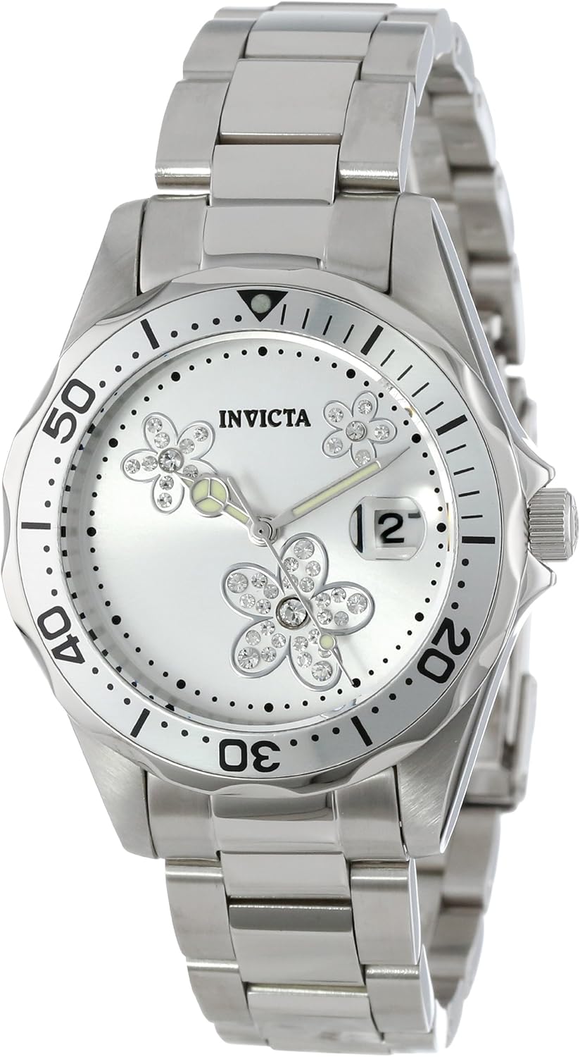 Invicta Women's 12506 Pro Diver Silver Dial Crystal Accented Stainless Steel Watch