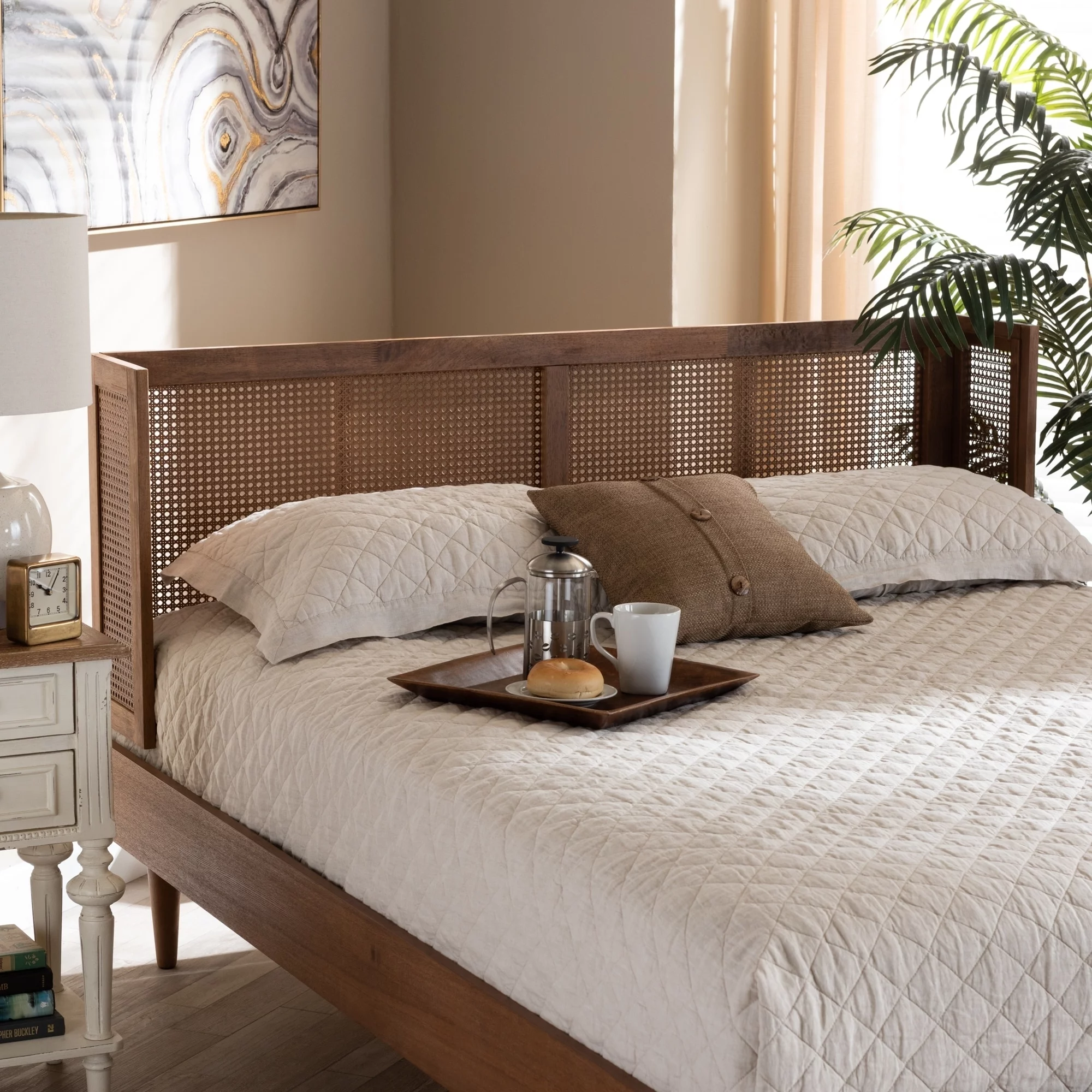 Carson Carrington Dagas Wraparound Curved Wood and Rattan Headboard King