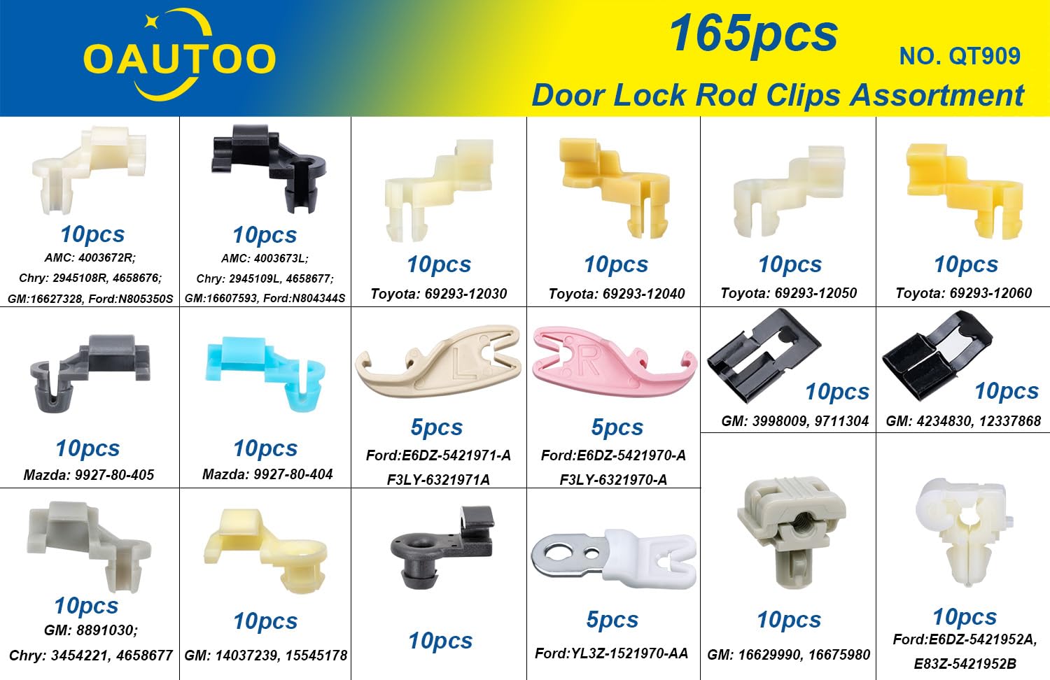 OAUTOO 165pcs Door Lock Rod Clips Assortment for GM Ford Chrysler Toyota Mazda