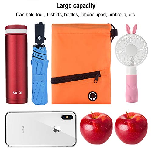 KUUQA 12Pcs Drawstring Backpack Bags Bulk with Zipper Pocket and Headphone Hole（Black）