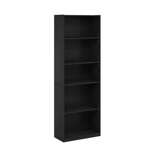 Furinno Gehry 5-Tier Bookcase, Bookshelf with Adjustable Shelves, White