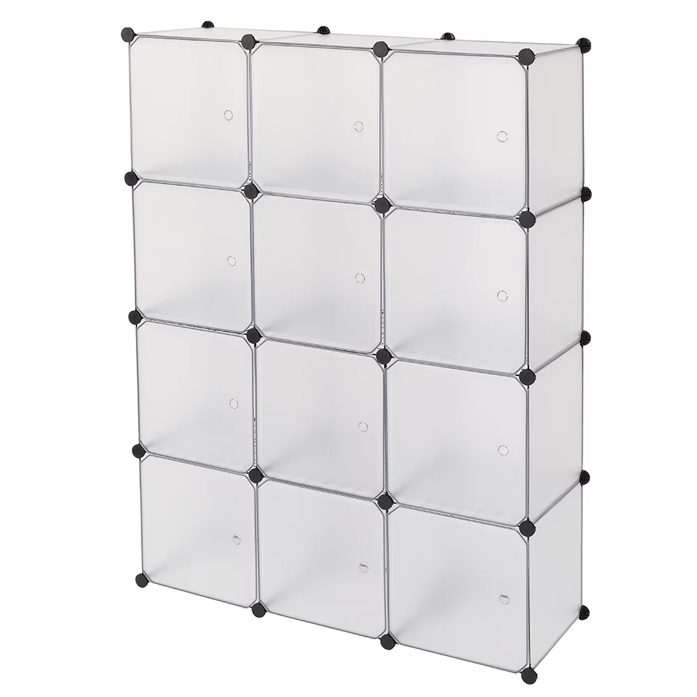 Cube Storage 12-Cube Bookshelf Closet Organizer Storage Shelves Shelf Cubes Organizer Plastic Book Shelf Bookcase DIY Square Closet Cabinet Shelves for Bedroom Office Living Room, White