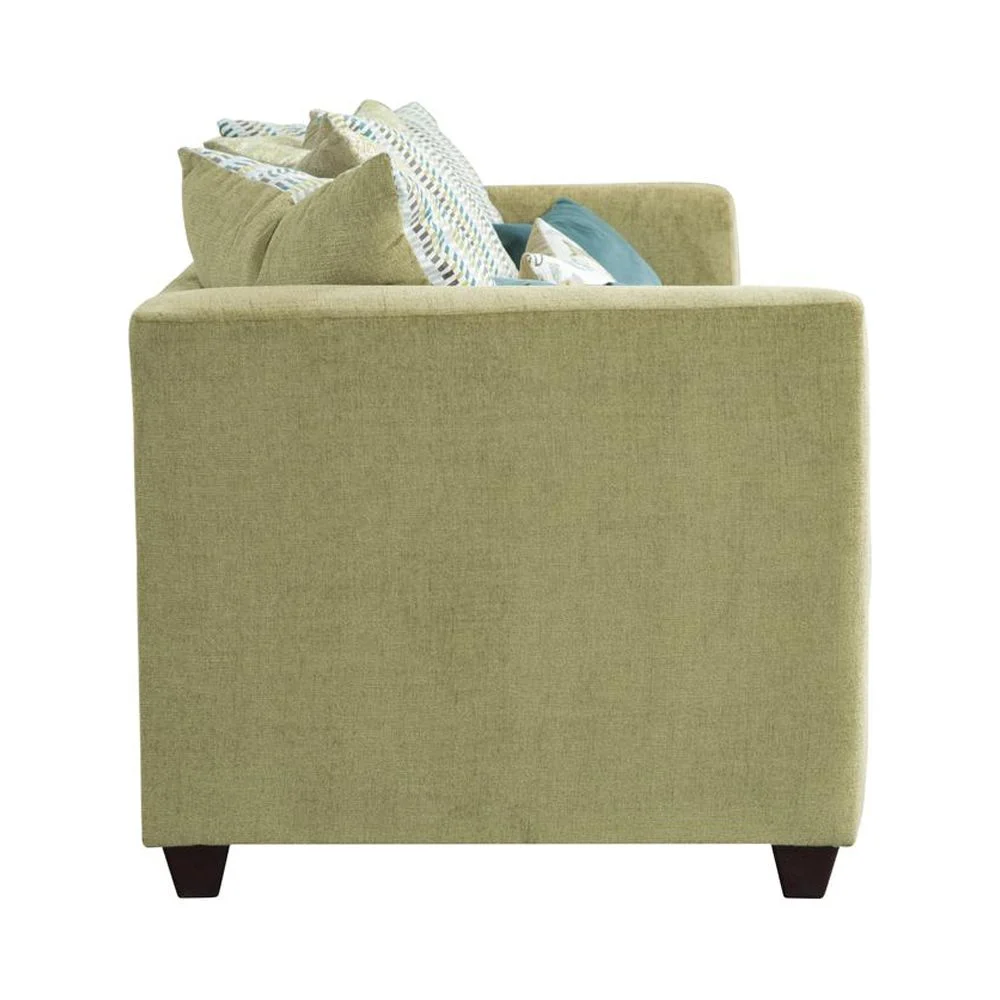 American Furniture Classics Model 8-010-A238V5 Urban Square Arm Green Sofa with Eight Throw Pillows