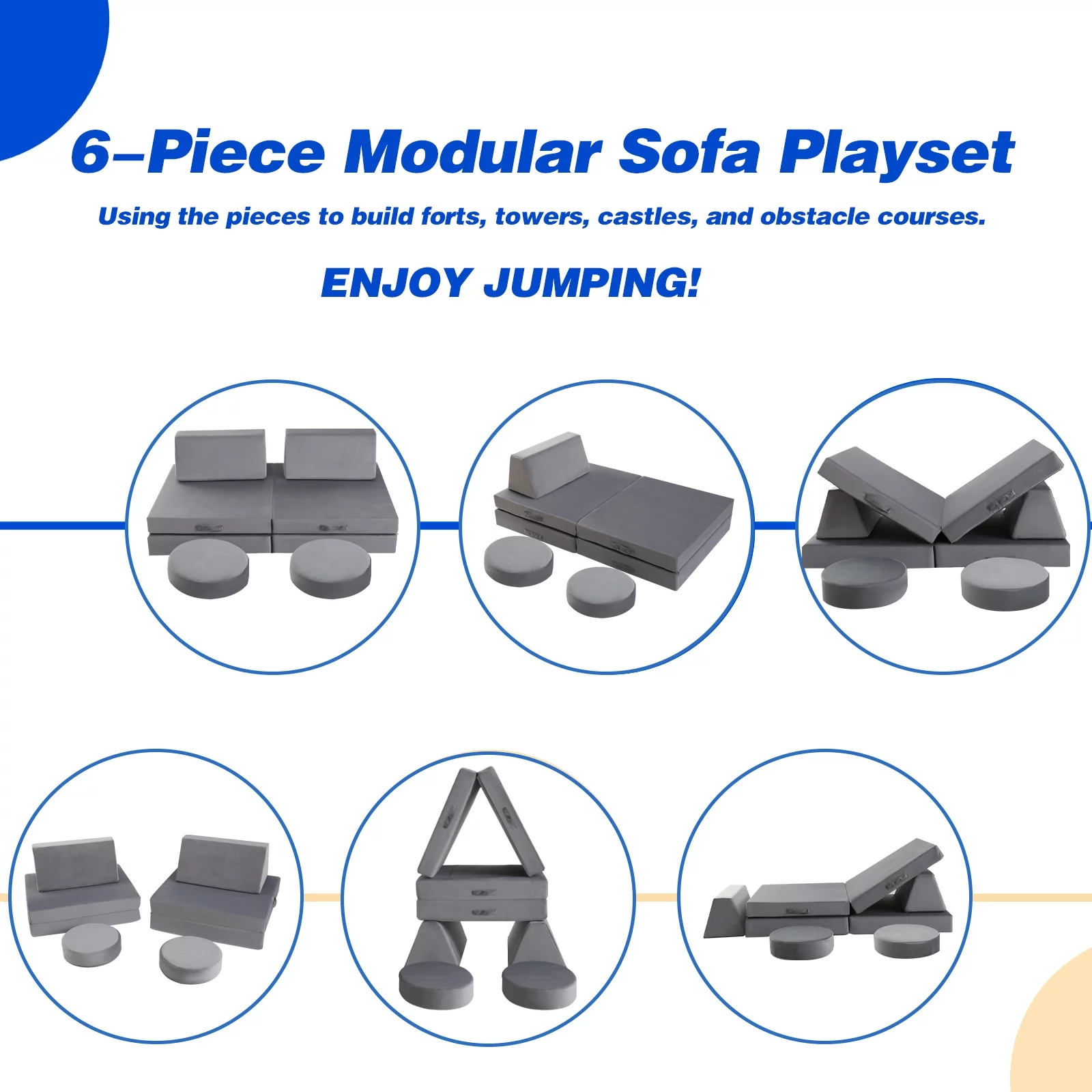 MeMoreCool Kids Couch Sofa Modular Toddler Couch for Bedroom Playroom, 8-Piece Fold Out Couch Play Set for Imaginative Boy Girl, Creative Baby Couch Children Convertible Sofa Kids Foam Couch, Grey