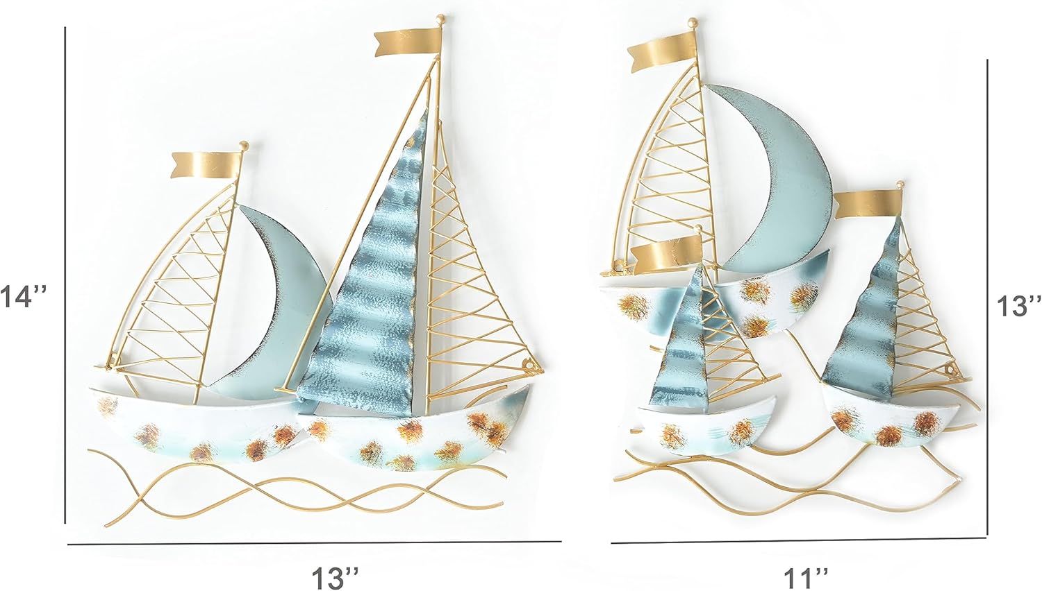 Remenna Beach Wall Decor Blue Metal Sail Boat Wall Decor Coastal Wall Decor Set of 2 Metal Wall Sculpture for Living Room Bedroom Dining Room