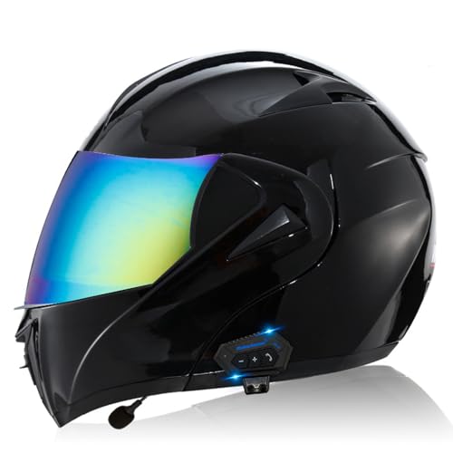Motorcycle Bluetooth Full Face Modular Helmet, DOT/ECE Approved Dual Visor Modular Flip Up Full Face Helme, Dual Visor Anti Fog Sun Shield Motorbike Motor Street Bike Racing Helmet