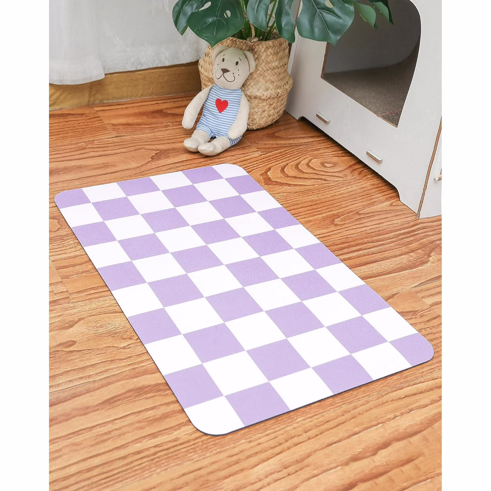 Checkered Dog Feeding Mat, Absorbent Mats for Dog Food and Water Bowl, Dispenser, Retro Aesthetic Khaki Beige Checkerboard Pet Placemat for Dogs, Cats, Puppy Accessories