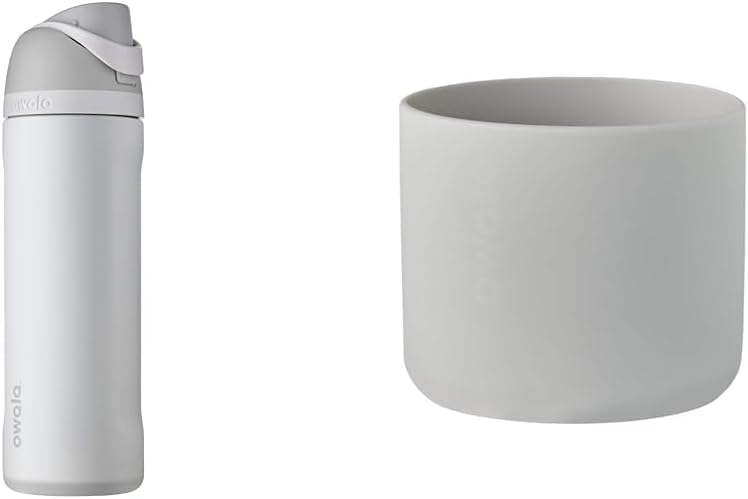 Owala FreeSip Insulated Stainless Steel Water Bottle with Straw & Silicone Water Bottle Boot, Anti-Slip Protective Sleeve Cover for 24-oz FreeSip, Twist, and Flip Stainless Steel Water Bottles, Grey