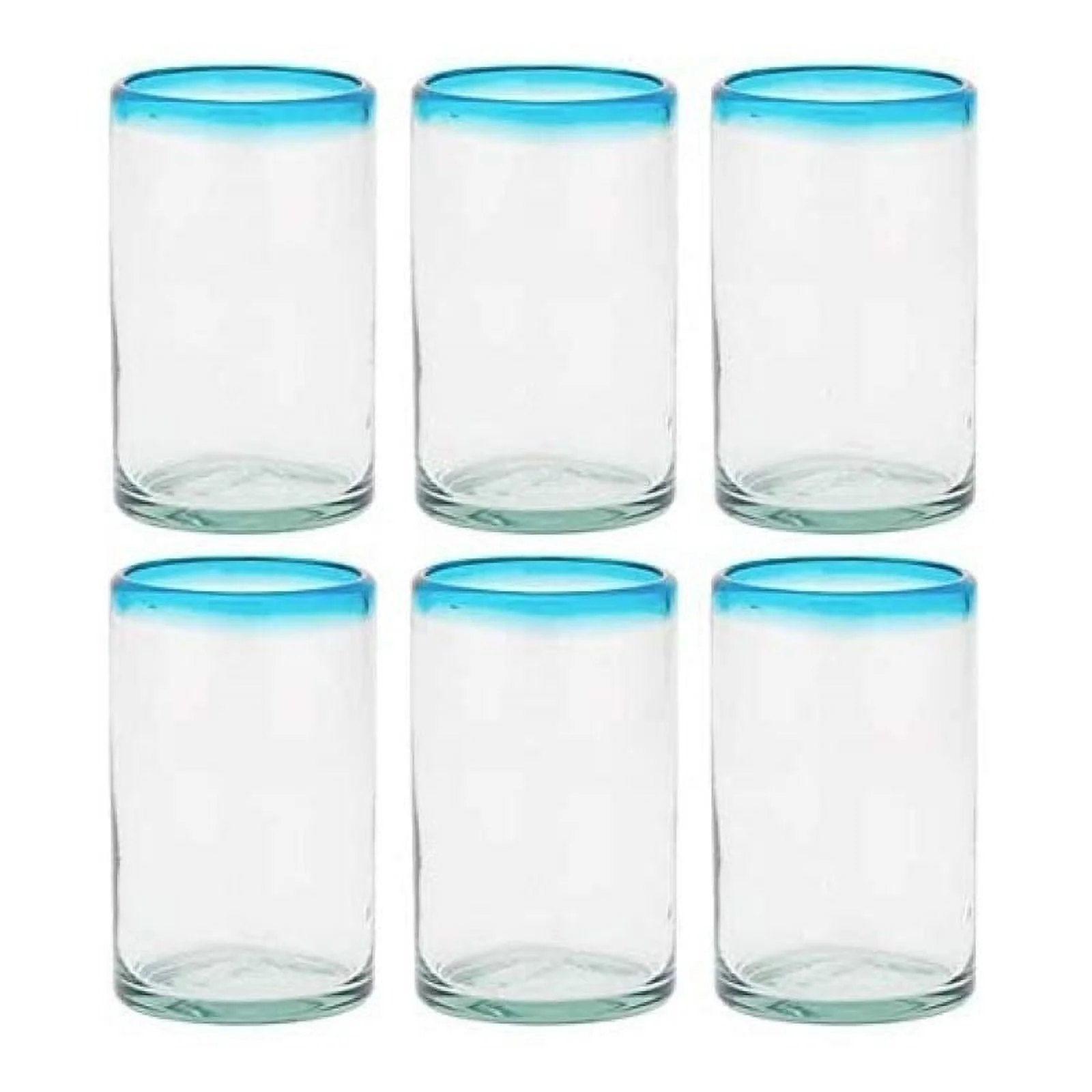 Set of 6 Aqua Rim 16oz Hiball Glasses 16 oz - Blue