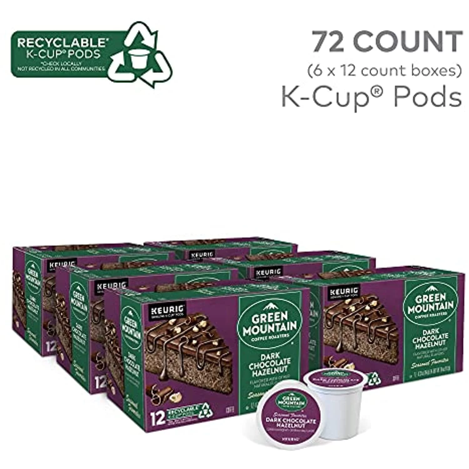 Green Mountain Coffee Roasters Dark Chocolate Hazelnut Coffee, Keurig Single Serve K-Cup Pods, 72 Count