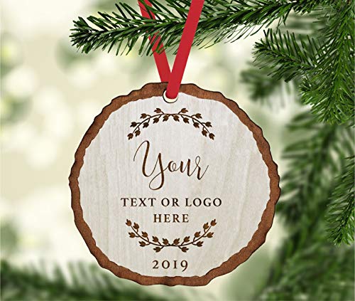 Andaz Press Personalized Wedding Real Wood Rustic Farmhouse Christmas Ornament, Engraved Wood Slab, Our First Christmas As Mr. & Mrs, 2025, Rustic Laurel Leaves, 1-Pack, Personalized Wedding Ornament