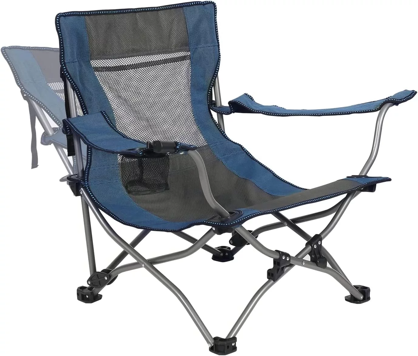 REDCAMP Low Beach Chair with Adjustable backrest and Cup Holder, Portable Camping Chair with Adjustable Armrest, Low Lawn Chair for Outdoor BBQ, Travel, Picnic, Navy 1 Pack